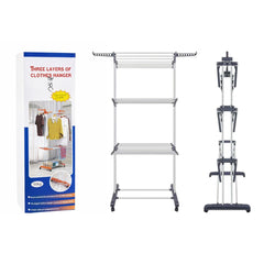 Uscător Haine 165.5×75×52cm cu 3 Niveluri din Metal, Susținere 50kg cu 2 Bare și 2 Suporturi pentru Umerașe Engros