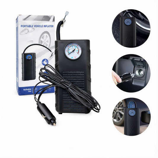 Compresor Auto 18x9cm, Portabil 12V Inflator Anvelope cu Manometru Analog Engros