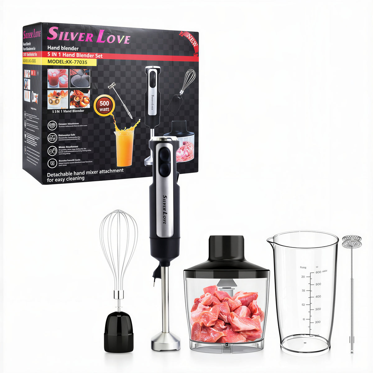 Blender Vertical 35cm, Silver Love 5 în 1. 500W cu Accesorii Engros