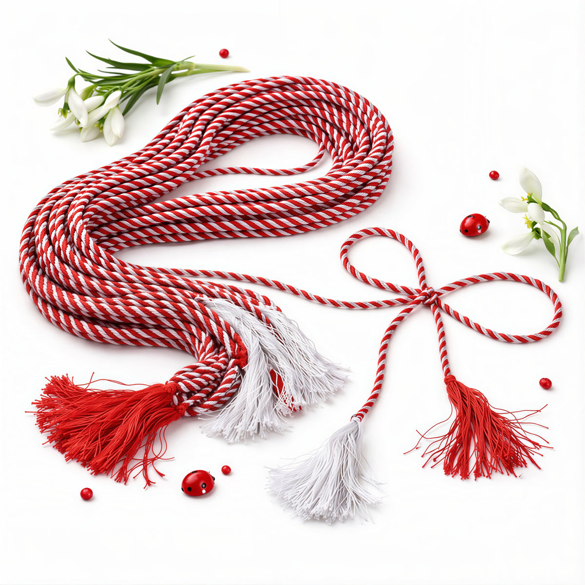 Șnur Mărțișor 120cm, Grosime 0,5cm, 50/Set, Roșu-Alb Tradițional Engros