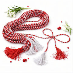 Șnur Mărțișor 120cm, Grosime 0,5cm, 50/Set, Roșu-Alb Tradițional Engros