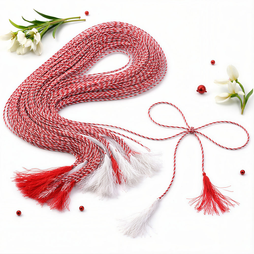 Șnur Mărțișor 39cm, Grosime 0,1mm, 100/Set, Roșu-Alb Tradițional Engros