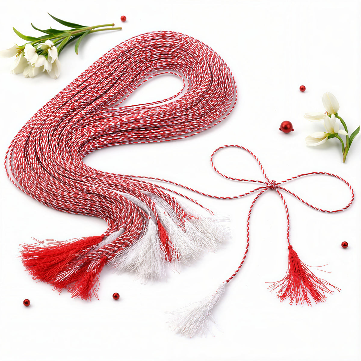 Șnur Mărțișor 39cm, Grosime 0,1mm, 100/Set, Roșu-Alb Tradițional Engros