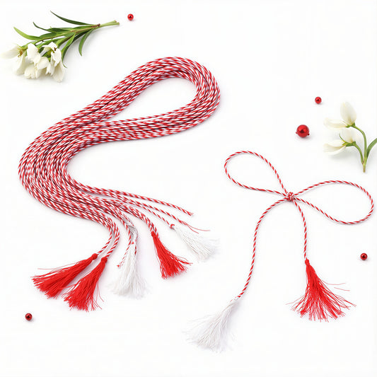 Șnur Mărțișor 36cm, Grosime 0,05mm, 100/Set, Roșu-Alb Tradițional Engros
