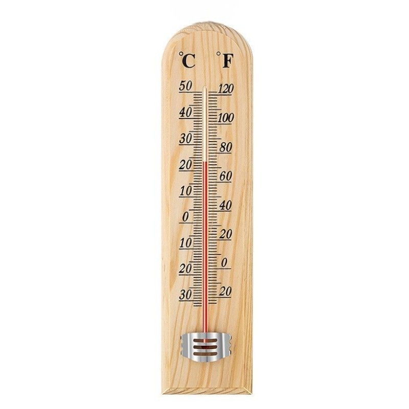 Termometru de Perete 21x3,5cm, din Lemn cu Afișaj °C și °F pentru Interior sau Exterior