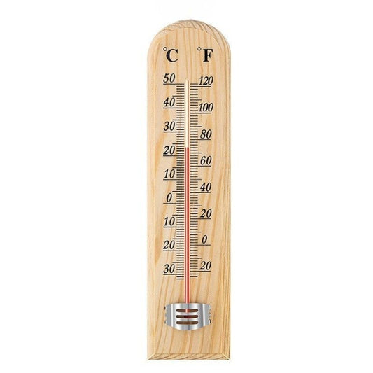 Termometru de Perete 21x3,5cm, din Lemn cu Afișaj °C și °F pentru Interior sau Exterior