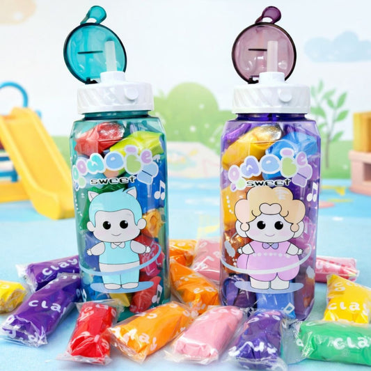 Sticlă de Baut cu Pai 19.5cm, cu Plastilină 12 Culori, din Plastic Diferite Modele