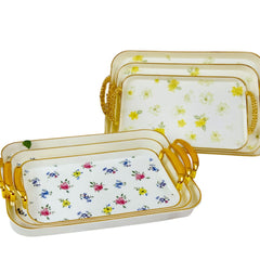 Tăvi Decorative 3/set din Plastic 42x30cm, Model Floral cu Mânere de Diferite Dimensiuni Engros
