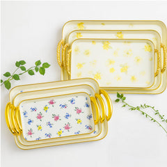 Tăvi Decorative 3/set din Plastic 42x30cm, Model Floral cu Mânere de Diferite Dimensiuni Engros
