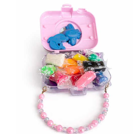 Aparat Foto Stil Geantă 10x12cm, cu 12 Plastiline Colorate și 2 Forme de Modelare pentru Copii