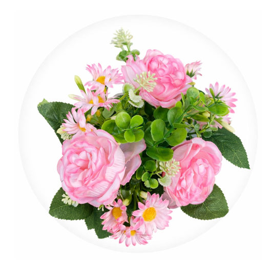 Flori Artificiale cu Trandafiri și Margarete, 22 cm, în Ghiveci Alb, Diferite Culori – Engros