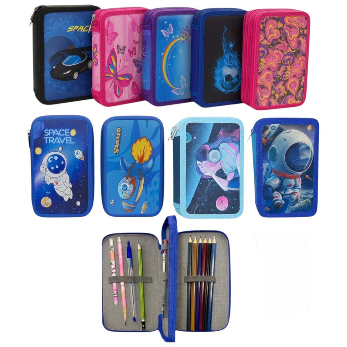 Penar pentru Scoala 19x12cm cu 2 Fermoare, Echipat Diferite Modele Engros