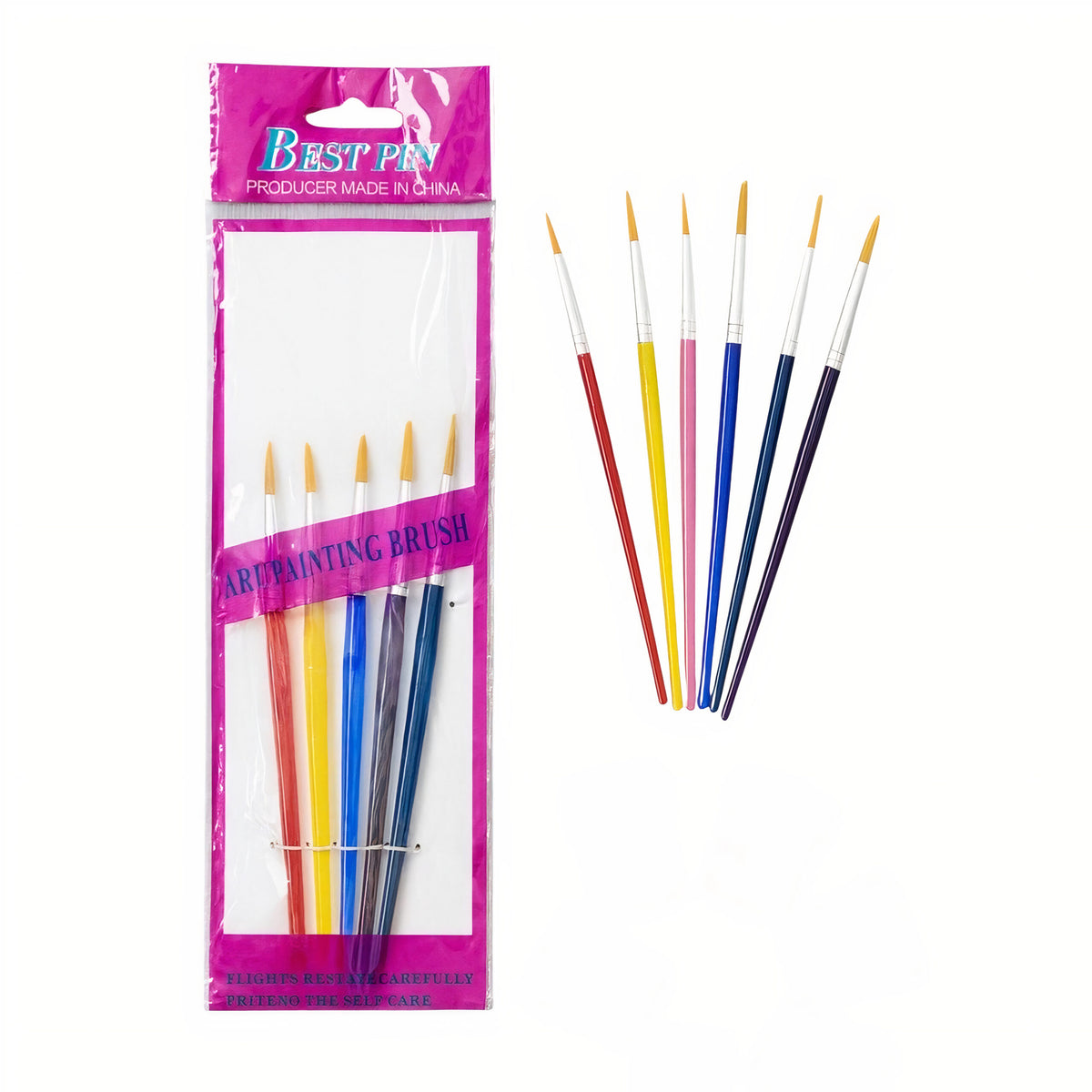 Pensule pentru Pictura 6/set Diferite Modele, 12/cut cu Maner din Plastic Colorate 14cm Engros