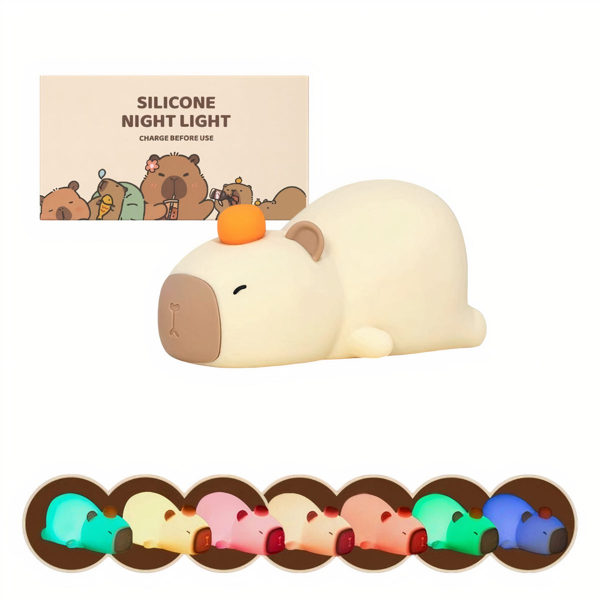 Lampa de Noapte 15x7cm pentru Copii din Silicon Capybara, Reîncărcabilă USB cu Temporizator și Intensitate Reglabilă Schimbare Multicoloră Engros