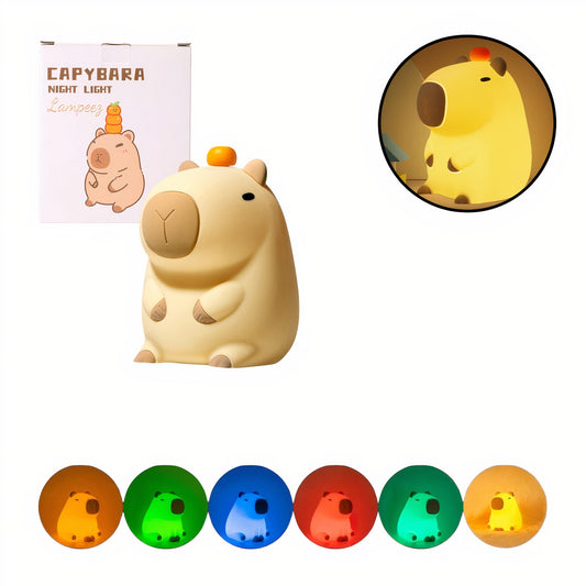 Lampa de Noapte 14x8cm pentru Copii din Silicon Capybara, Reîncărcabilă USB cu Temporizator și Intensitate Reglabilă Schimbare Multicoloră Engros