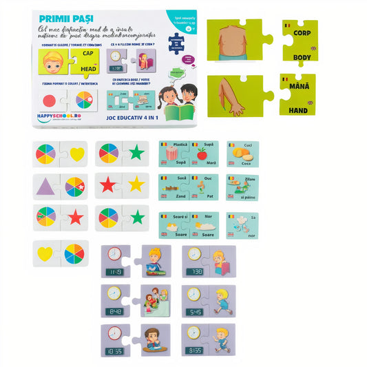 Joc Educativ 4 în 1 Primii Pasi Partile Corpului, Cat este Ceasul Forme si Culori Engros