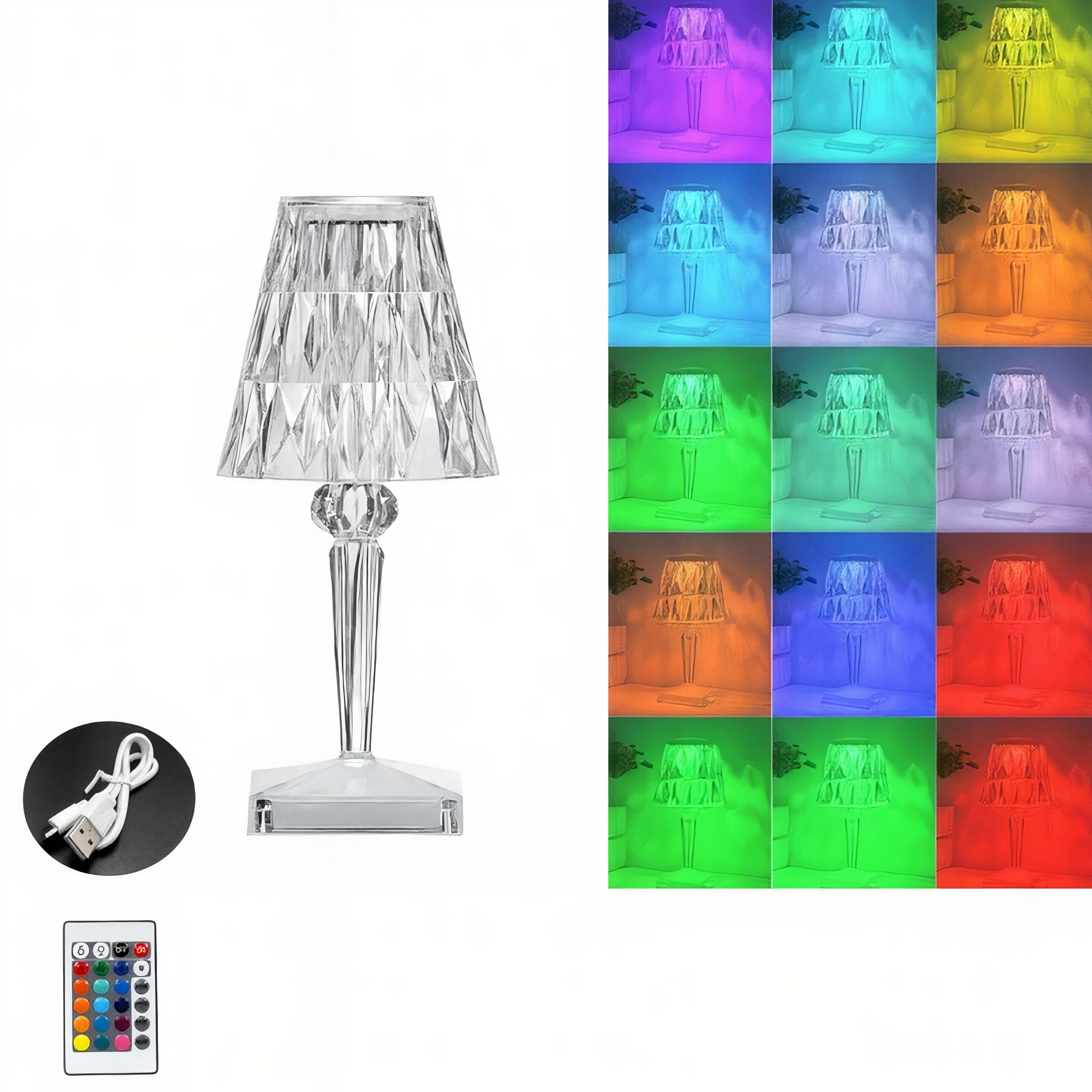 Lampa Transparenta 26cm cu LED, Model Cristal cu Acumulator, Incarcare USB si Telecomanda Engros
