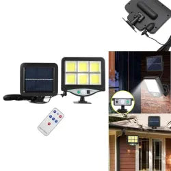 Lampa Solara LED 15x14cm cu Panou Solar 13x12cm, de Exterior 128-4COB Senzor de miscare, Telecomanda, Rezistenta la Apa