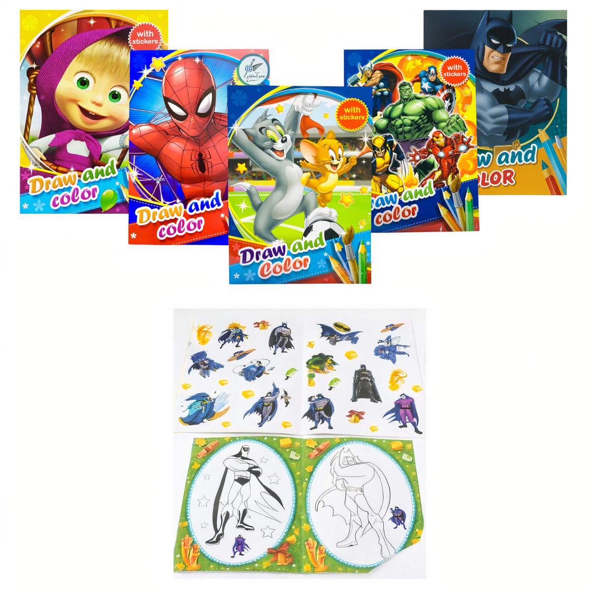 Cărți de Colorat 12/set cu Stickere, 28x21cm Diferite Modele Engros