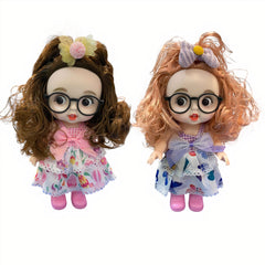Păpușă 26cm cu Ochelari Rochiță Colorată și Păr Bogat Diferite Modele Engros