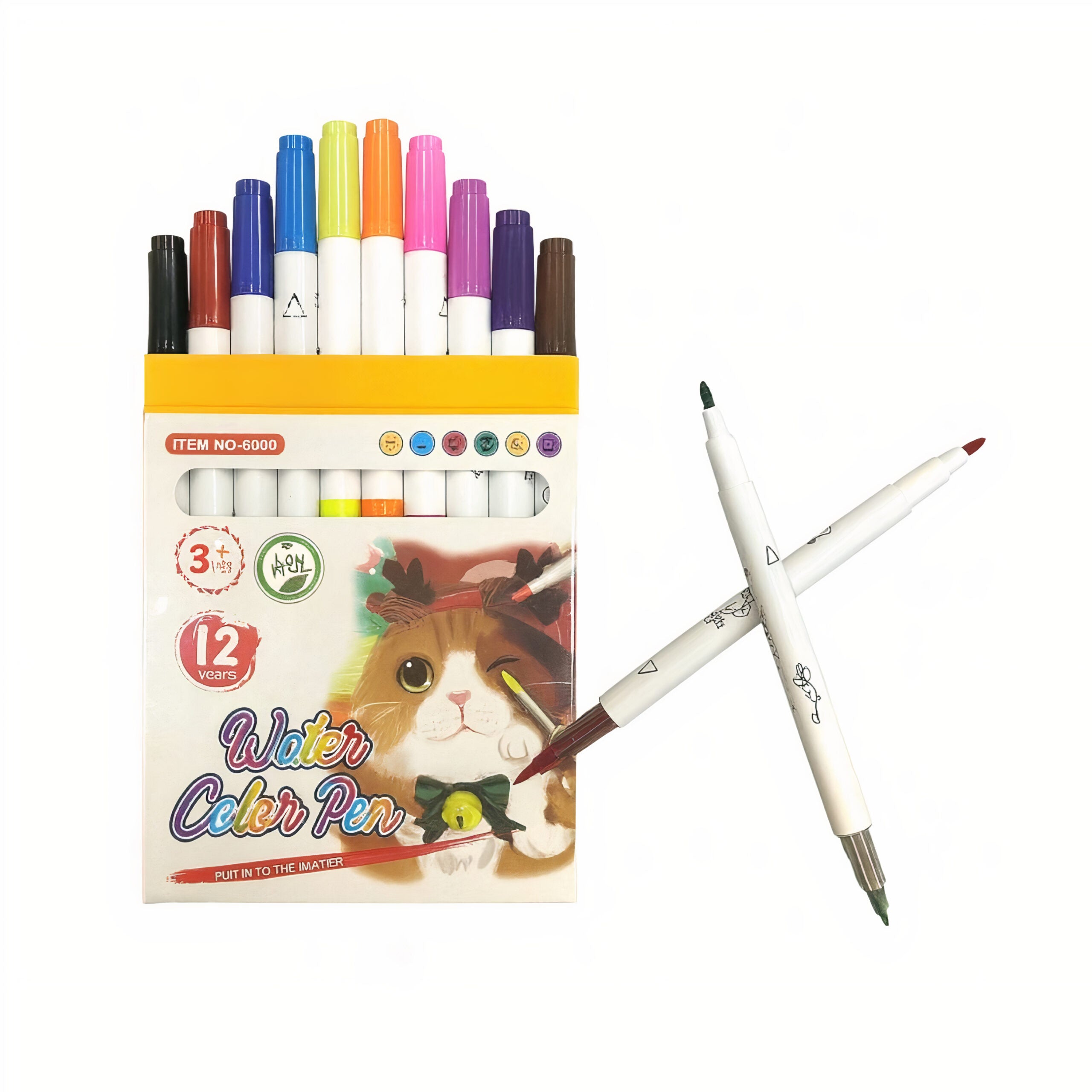 Carioci Colorate 12/set pe Bază de Apă, 15cm cu 2 Capete Diferite Culori Engros