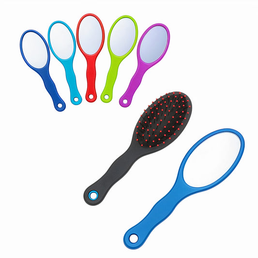 Perie de Păr 20cm din Plastic 12/set cu Oglindă, Diferite Culori Engros