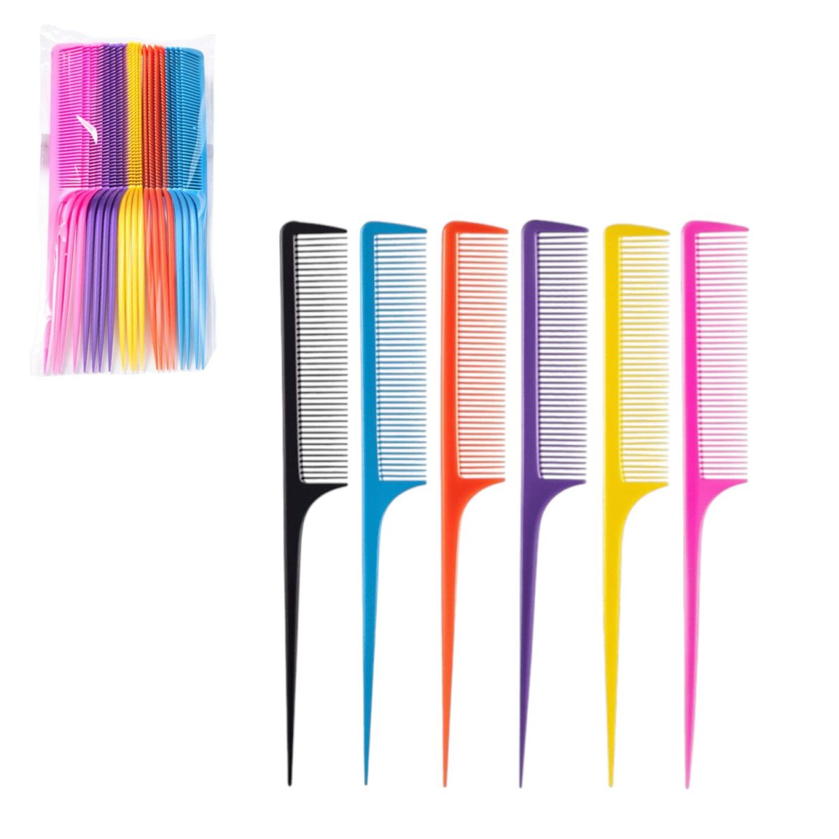 Pieptene cu Coada Ascutita 21cm, din Plastic 12/set Diferite Culori